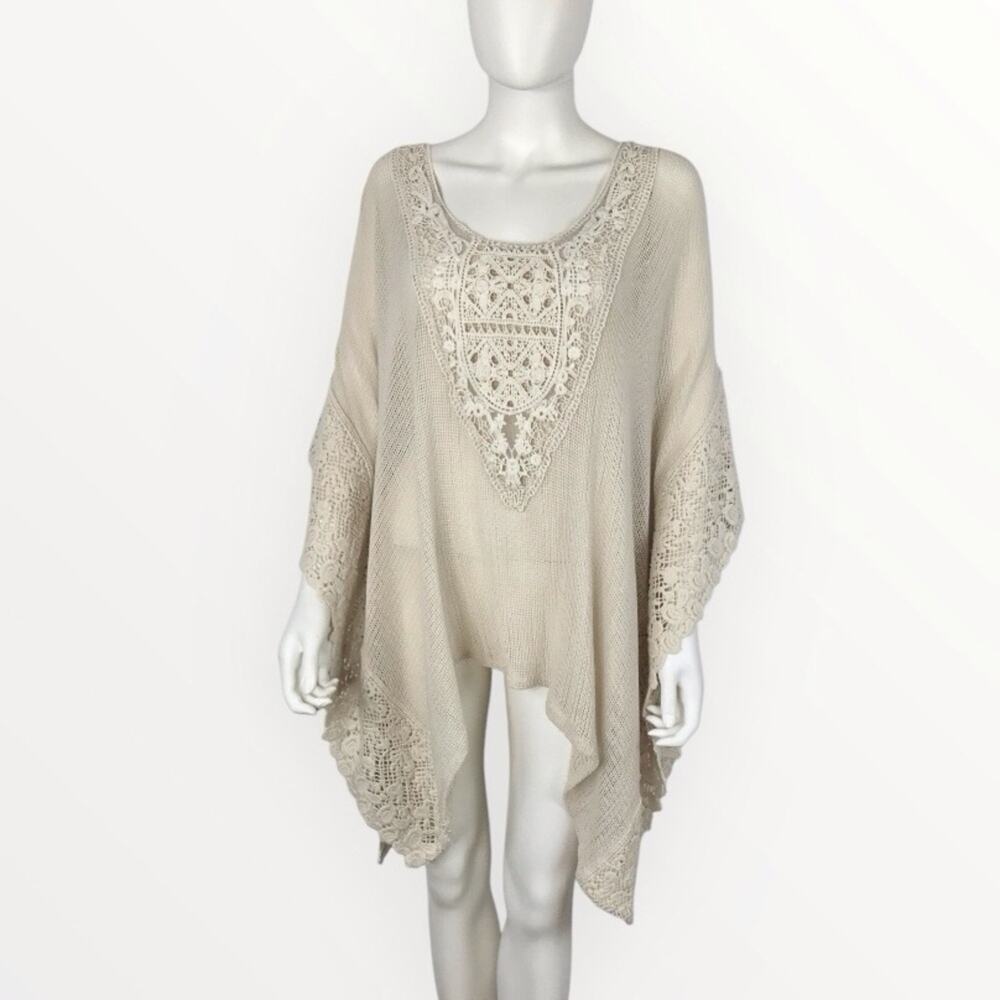 Nordstrom Beige Swim Tunic Coverup Crochet Beachwear One Size Open Knit Top